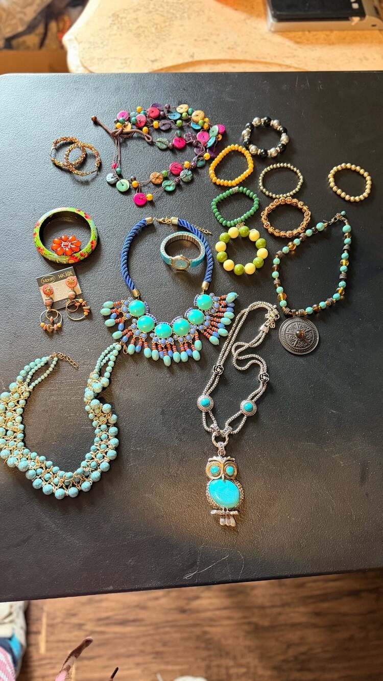 Assorted Costume Jewelry Lot Including Monet Earrings and Statement Necklaces